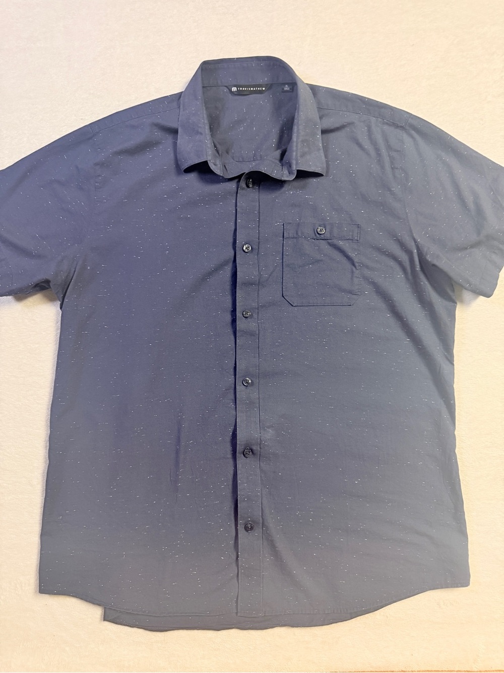 Travis Mathew Men's Short Sleeve Button-Down Shirt - Navy Speckle